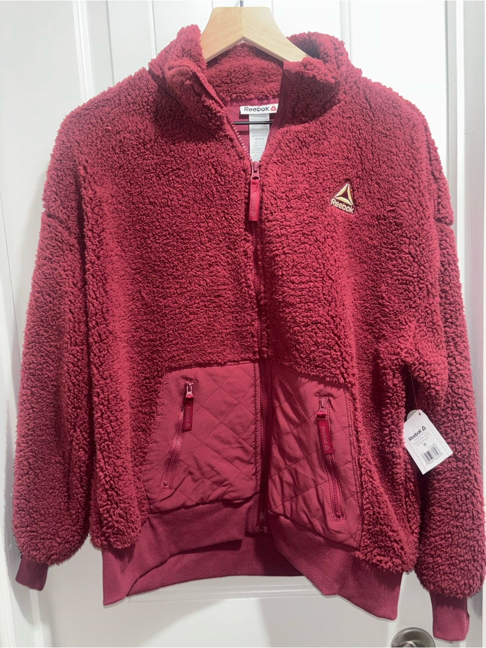 Reebok Women’s Sherpa Jacket Full Zip Pockets Raspberry Fudge Cozy Size Medium
